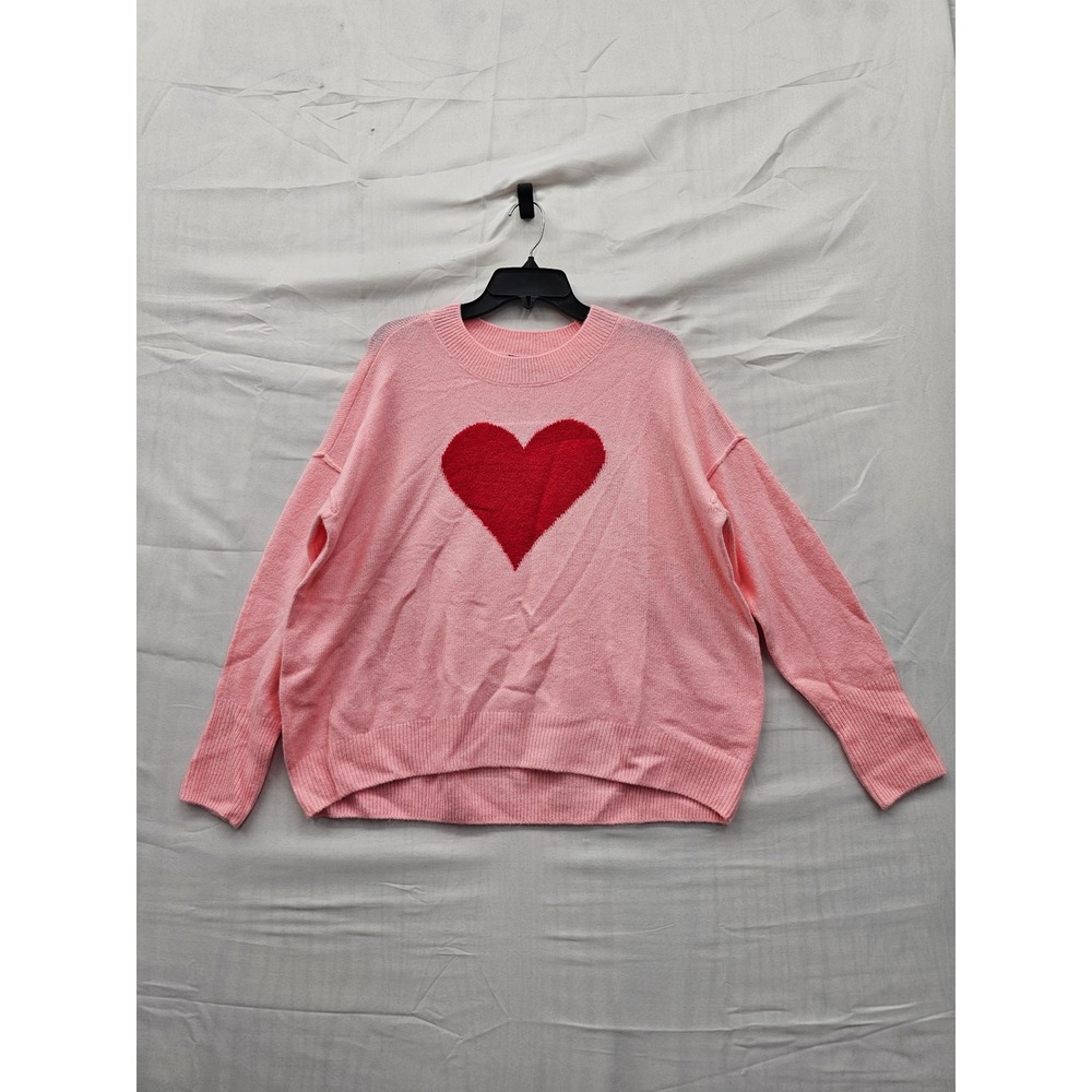 Vince Camuto Womens Heart Pullover Sweater Pink Acrylic Blend Casual Size Medium